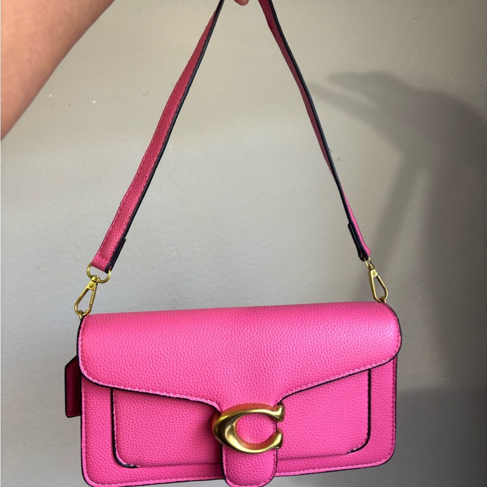 Coach Fuchsia Leather Shoulder Bag with Gold Accent